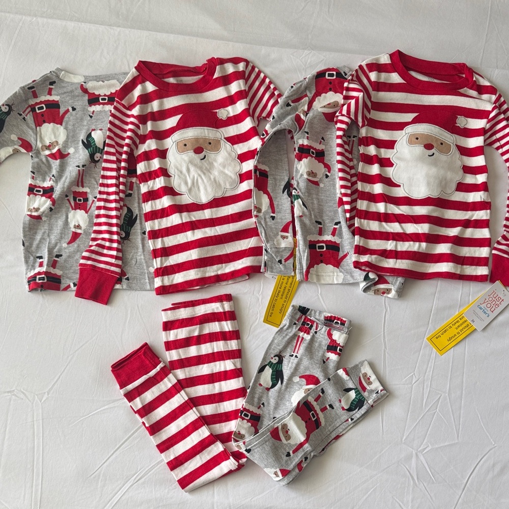 Carter’s Kids Christmas Pajama Bundle – 4 Tops + 2 Pants – Santa & Penguin – NWT